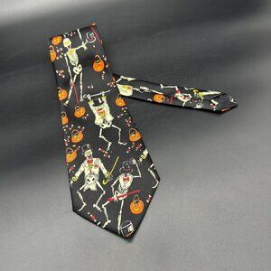 Vintage Halloween Tie Skeleton Pumpkins Necktie 90s Korea Jack O Lantern Kitsch